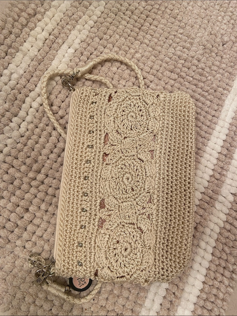 The Sak cream Crochet Beaded Crossbody Bag Purse New